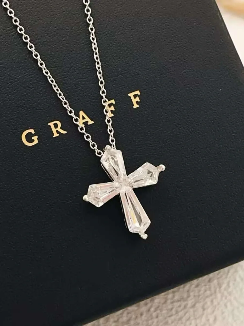 Silver Crystal Cross Pendant Necklace - Clear Crystal on Silver Chain